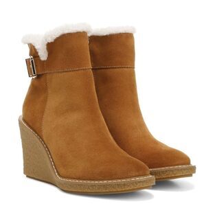 FRANCO SARTO Ulayna Water Resistant Suede Fleece Wedge Bootie, Brown, NWT